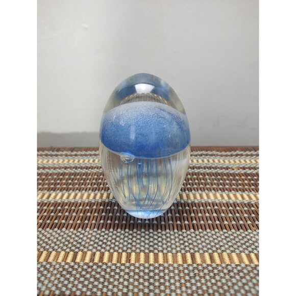 Blue Jelly Fish Art Glass Sculpture Paper Weight 4 Inches - Picture 2 of 13